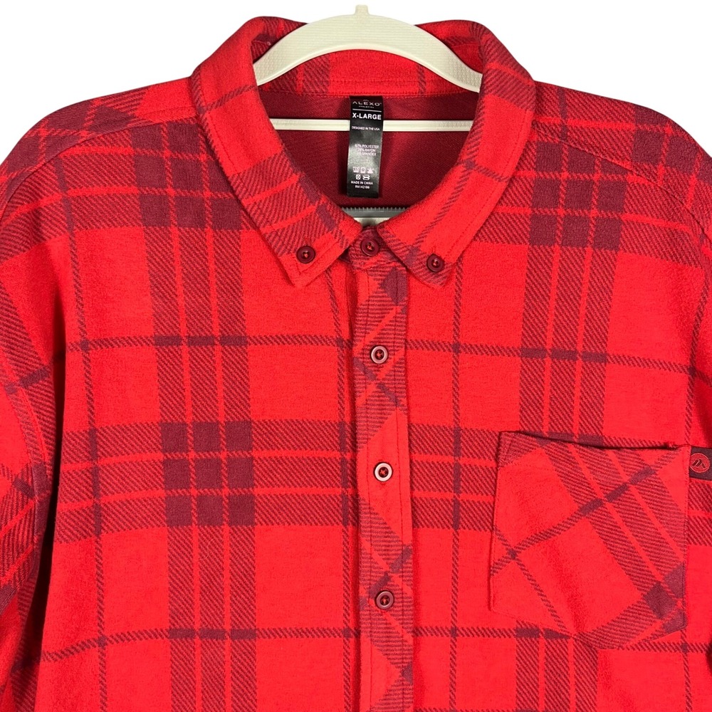 Alexo Athletica Button Down Men XL Red‎ Plaid Springfield Armory Stretch Flannel